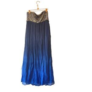 Anthropologie dip dye midi formal gown with crochet top size 8 petite